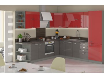 Kuchnia modułowa czerwono - szara Rose - Grey