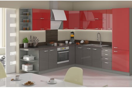 Kuchnia modułowa czerwono - szara - Rose Grey sklep meblowy karuzela